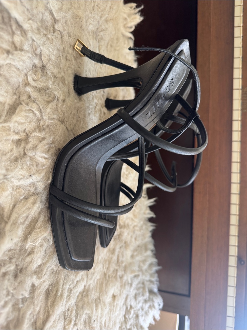 Schutz black leather strappy heels 10.5